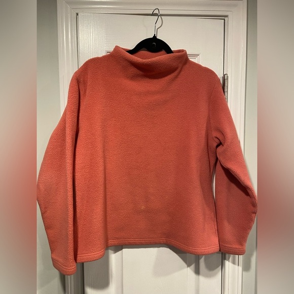 L.L. Bean Size M Coral Rolled Mock Neck Long Sleeve Pullover Fleece Top - Picture 1 of 11